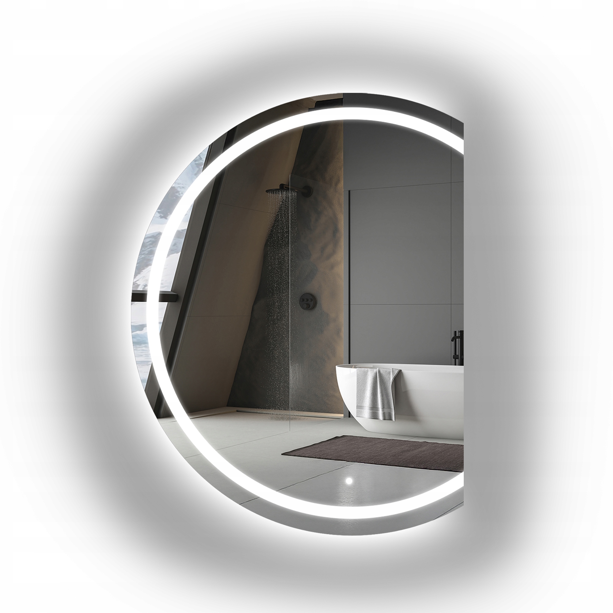 Zrcadlo kulaté pískované s Led podsvícením Maia, Zkosený Bok, 170 cm