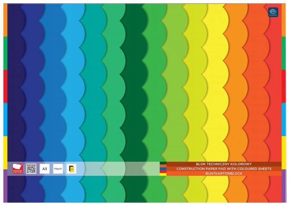 Blok techniczny A3 kolorowy kolorowe kartki x3 Marka Interdruk