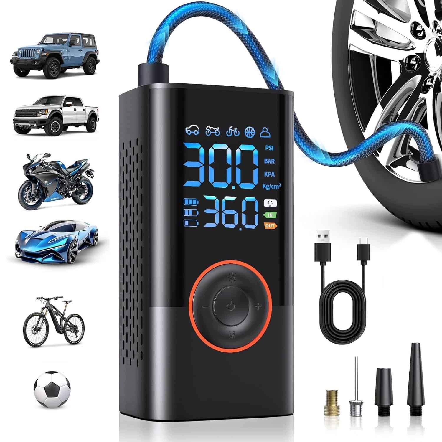 Kompresor Do Auta Elektrická Pumpa Na Kolo Aku 3 Režimy Led 150 Psi