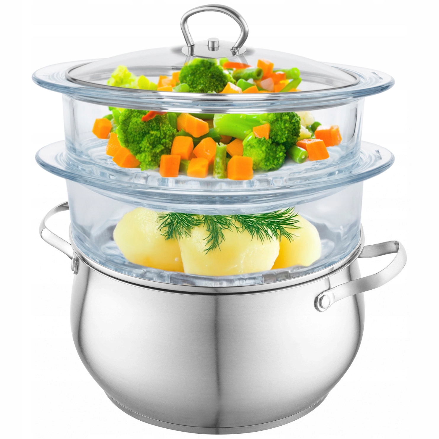 Hrniec Na Varenie V Pare Sklenený Parník Bez Tuku Indukcia 2 Sita