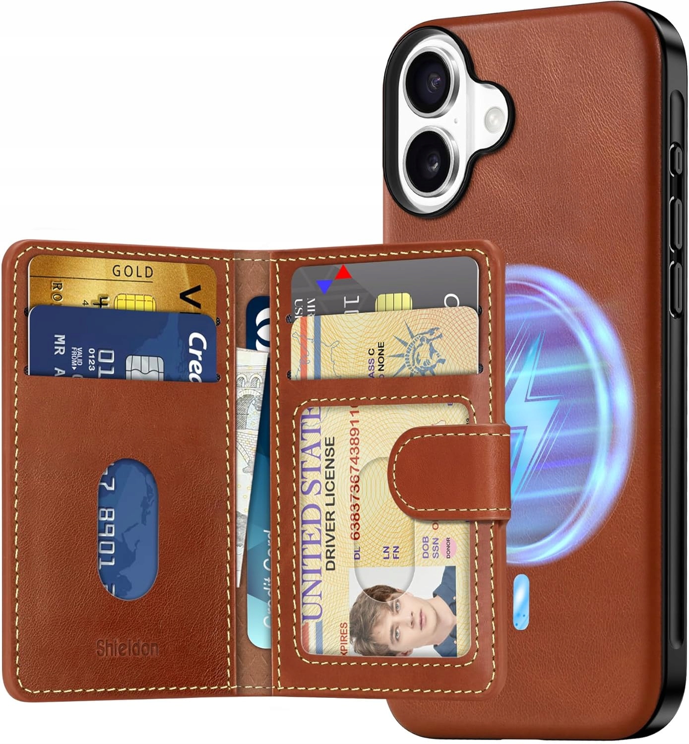 Etui Portfel do iPhone 16 Plus Shieldon Skóra Bydlęca Naturalna 2w1 Rfid