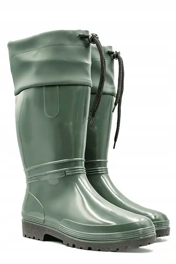 Kalosze damskie zielone ściągacz kołnierz wysokie ogrodowe do lasu Demar