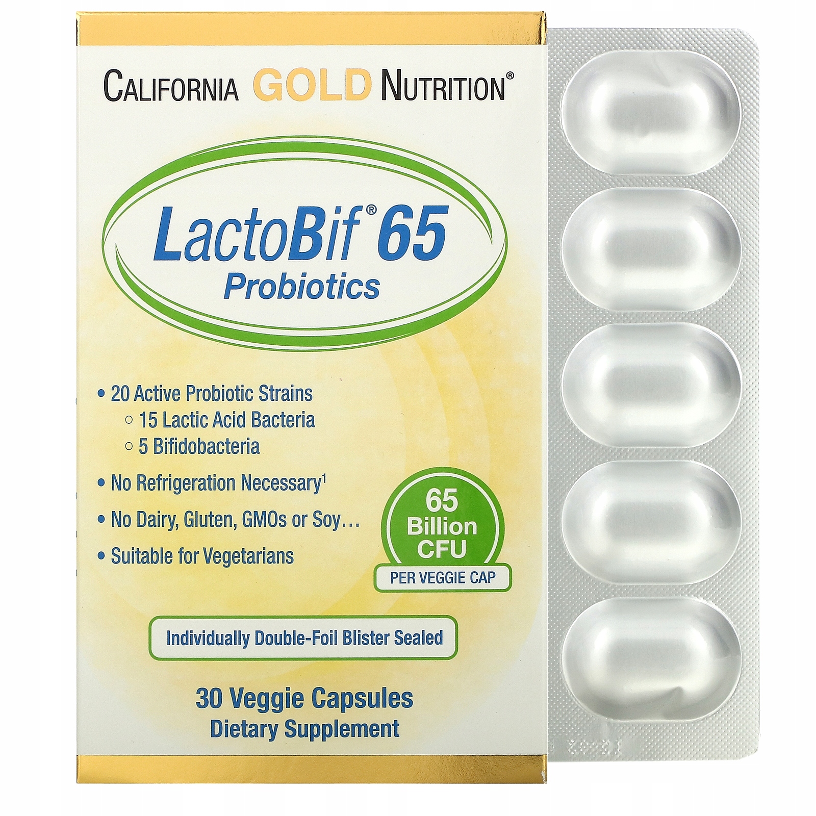 California Gold MOcne probiotika Lactobif 65 mld. 20 kmenů