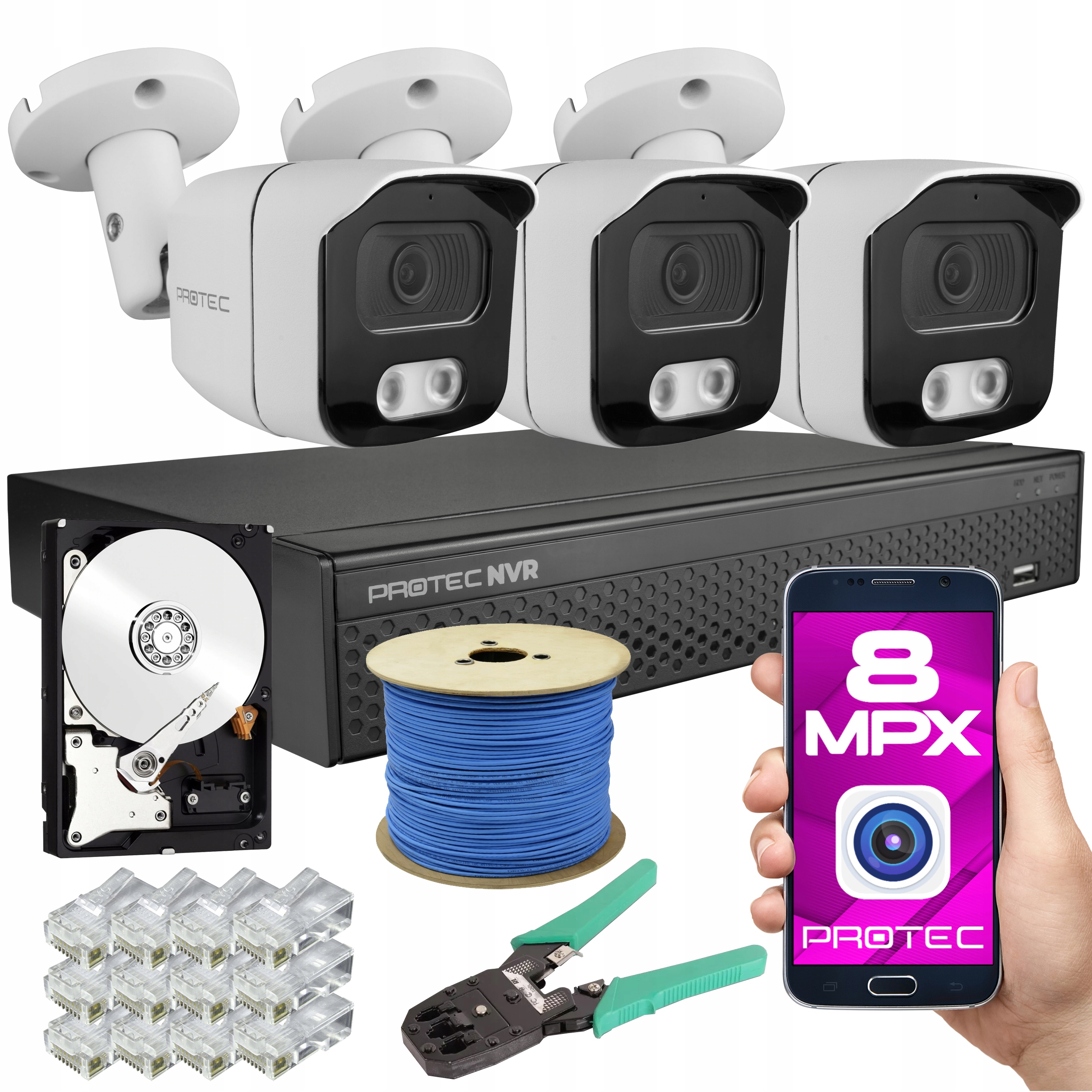 

Cyfrowy Monitoring 3 Kamery Ip 8MPIX 4K Na Skrętkę