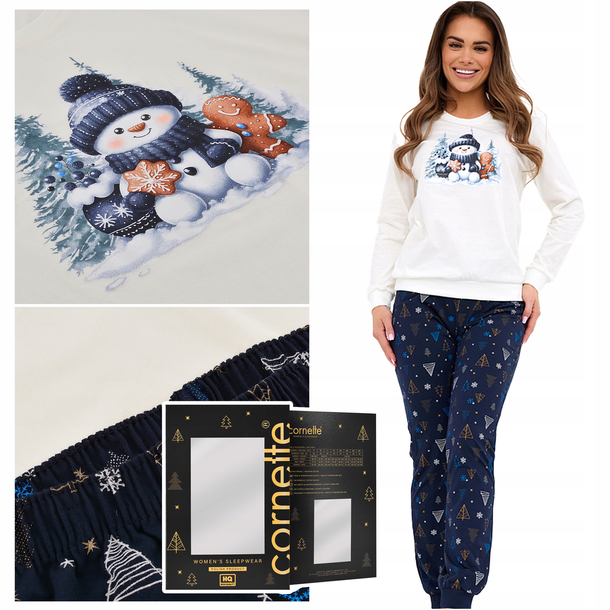 Cornette Dámské pyžamo s dlouhým rukávem Sněhulák Zima Bavlna XL