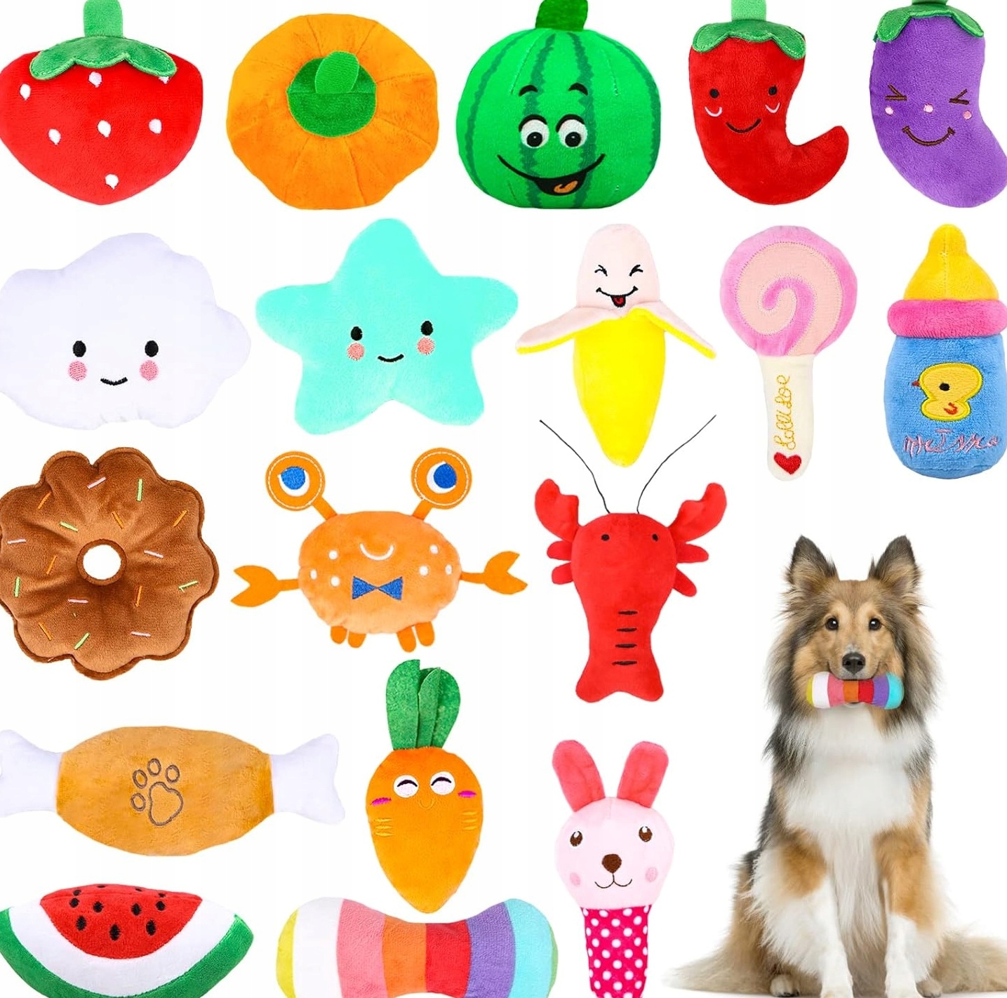 Levně Hračky Pro Psa Sada 18 Kusů Plyšových Pískátek Pro Malé I Velké