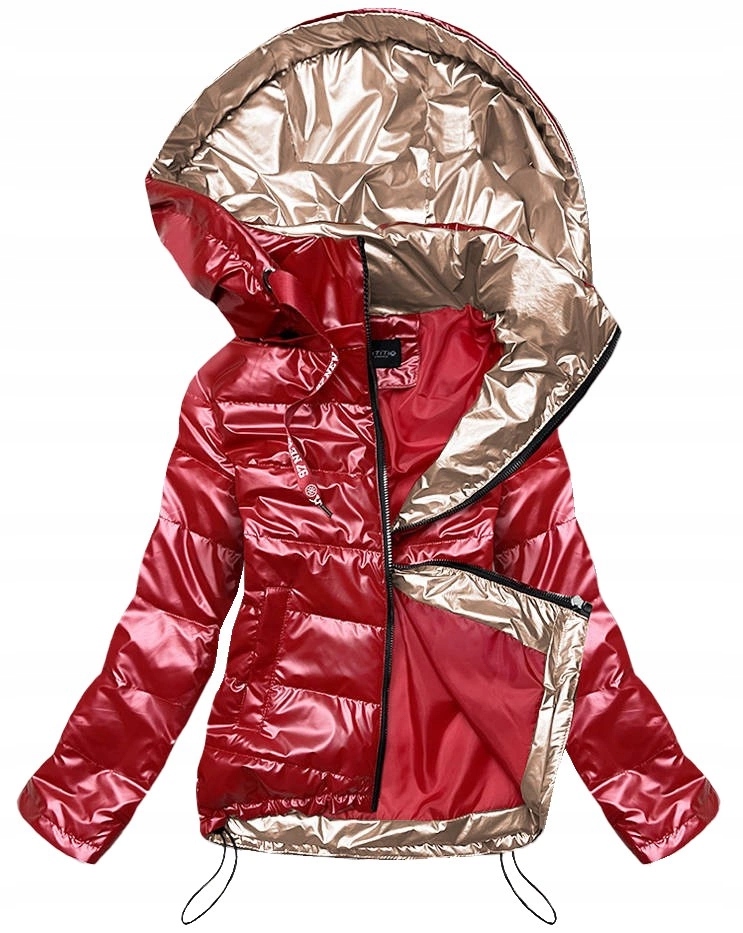 Lesklá Bunda Kapuce 1823 Červená XXL (44)