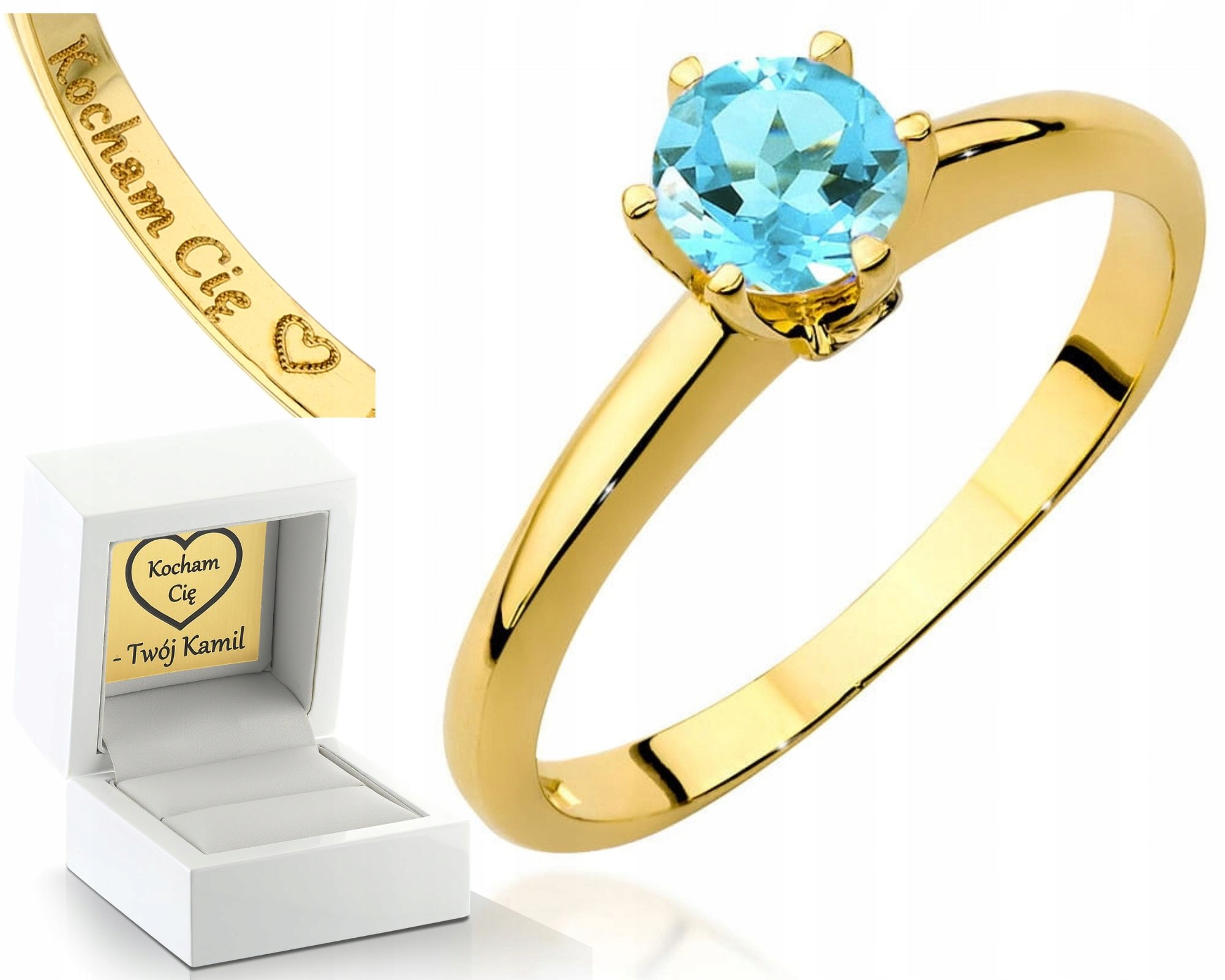 Zlatý Prstýnek S Topazem A Diamanty Gravírování