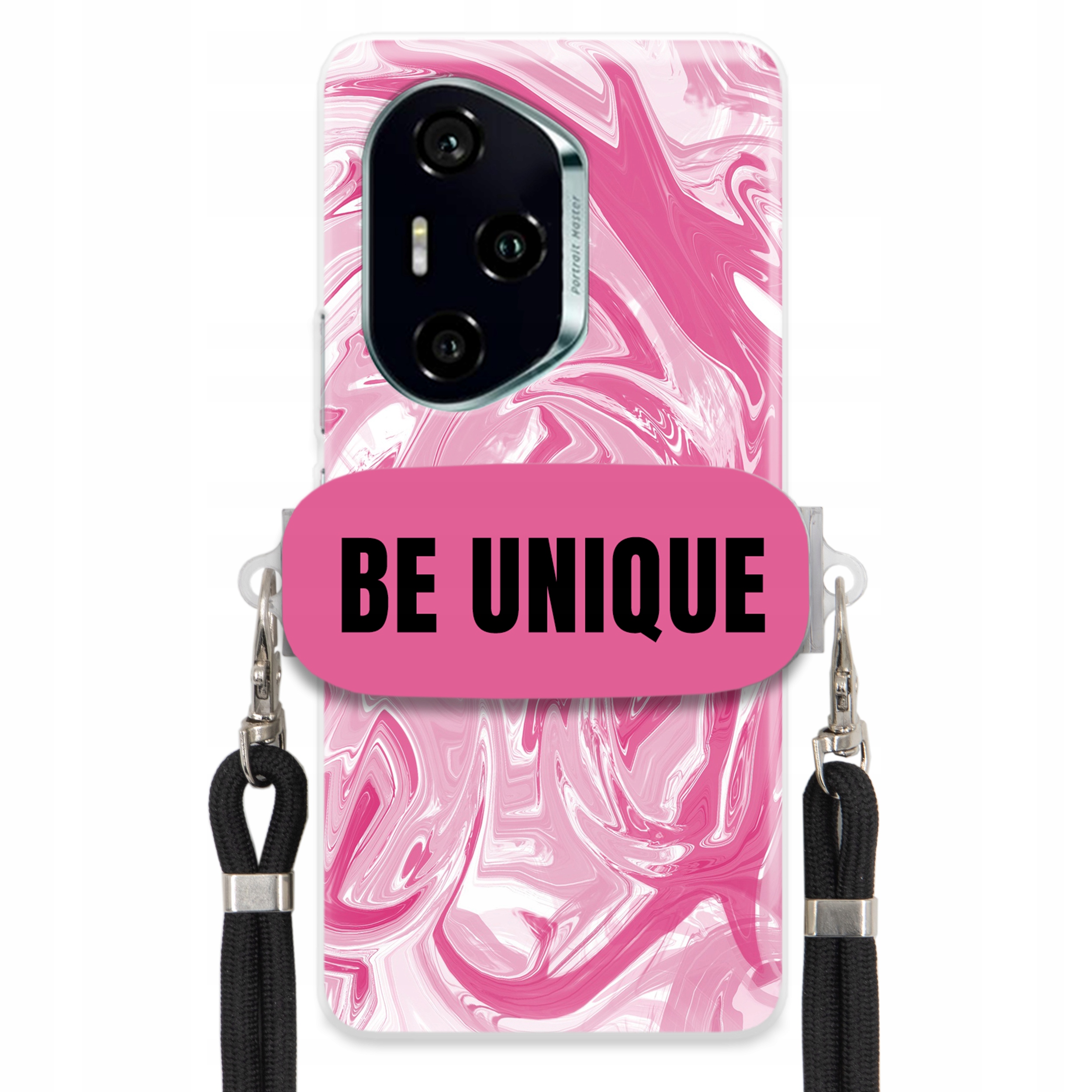 Puzdro pre Honor 300 Pro Case držiak na šnúrku Čierna Ružová Mramor Be Unique