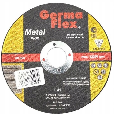 

Tarcza płaska do cięcia stali kwasoodpornej Gf A46