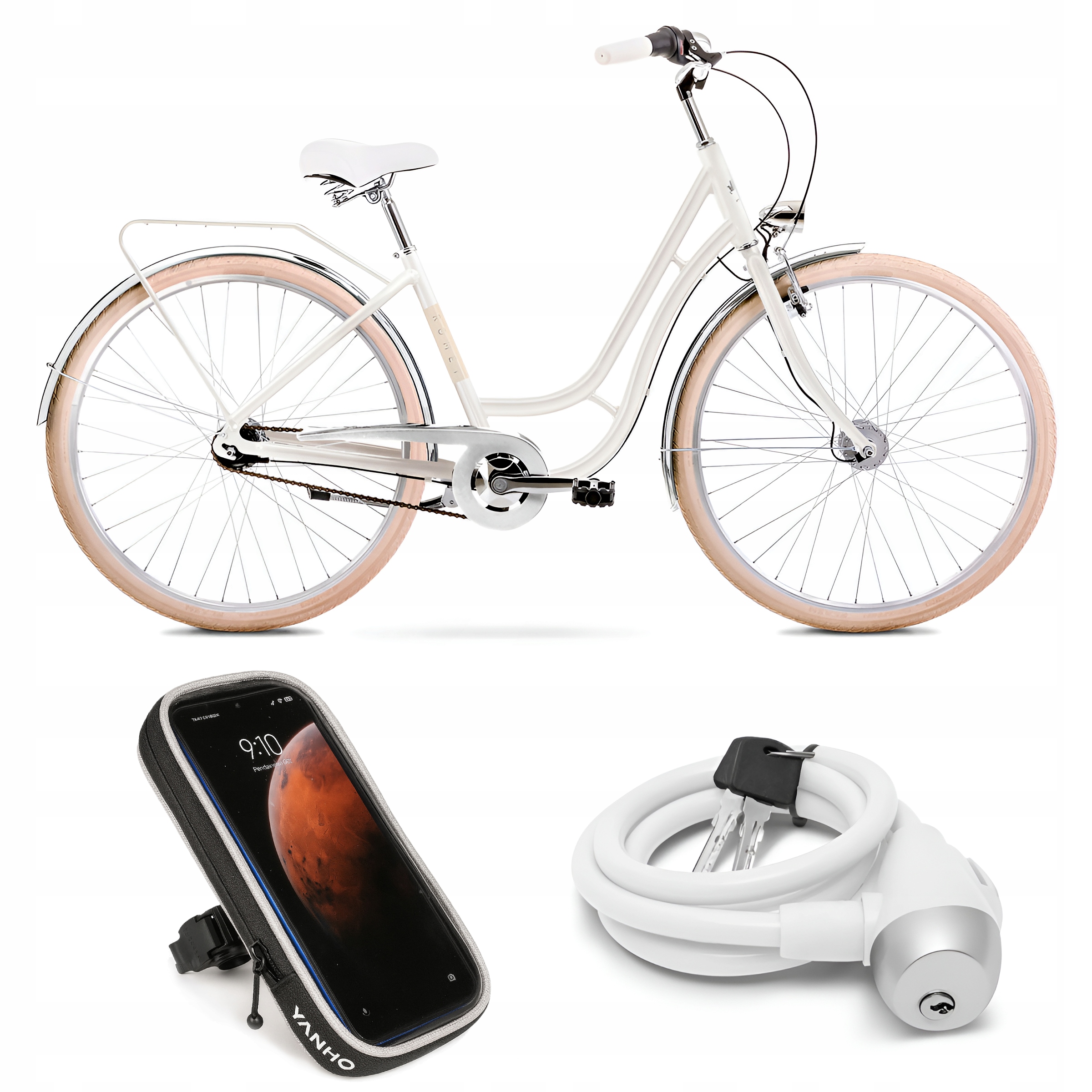 Damski Rower miejski Romet Luiza 28" rama 19" 170-185cm Biały Etui,kłódka