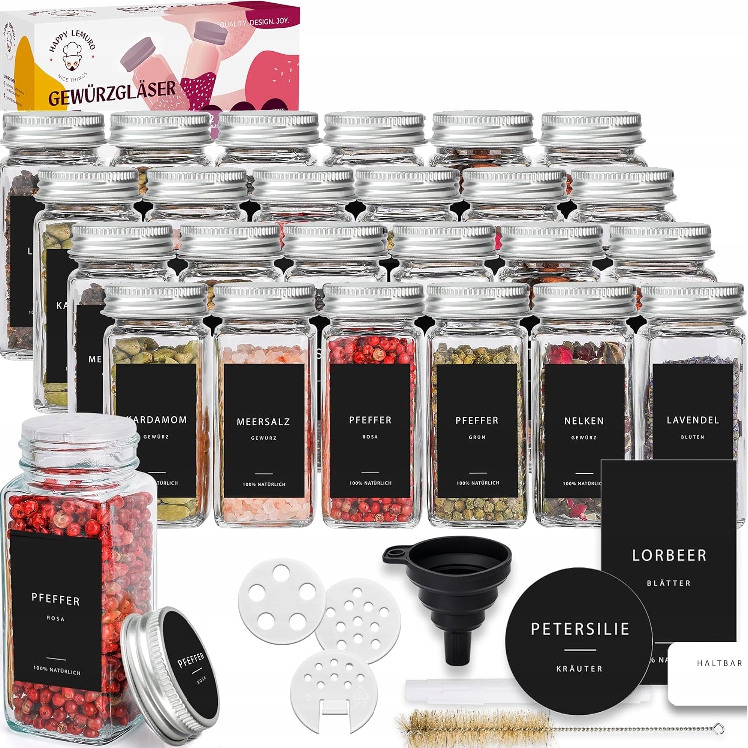 Nádoby Na Hermetické Koření Sklo Černo-stříbrné 120 ML