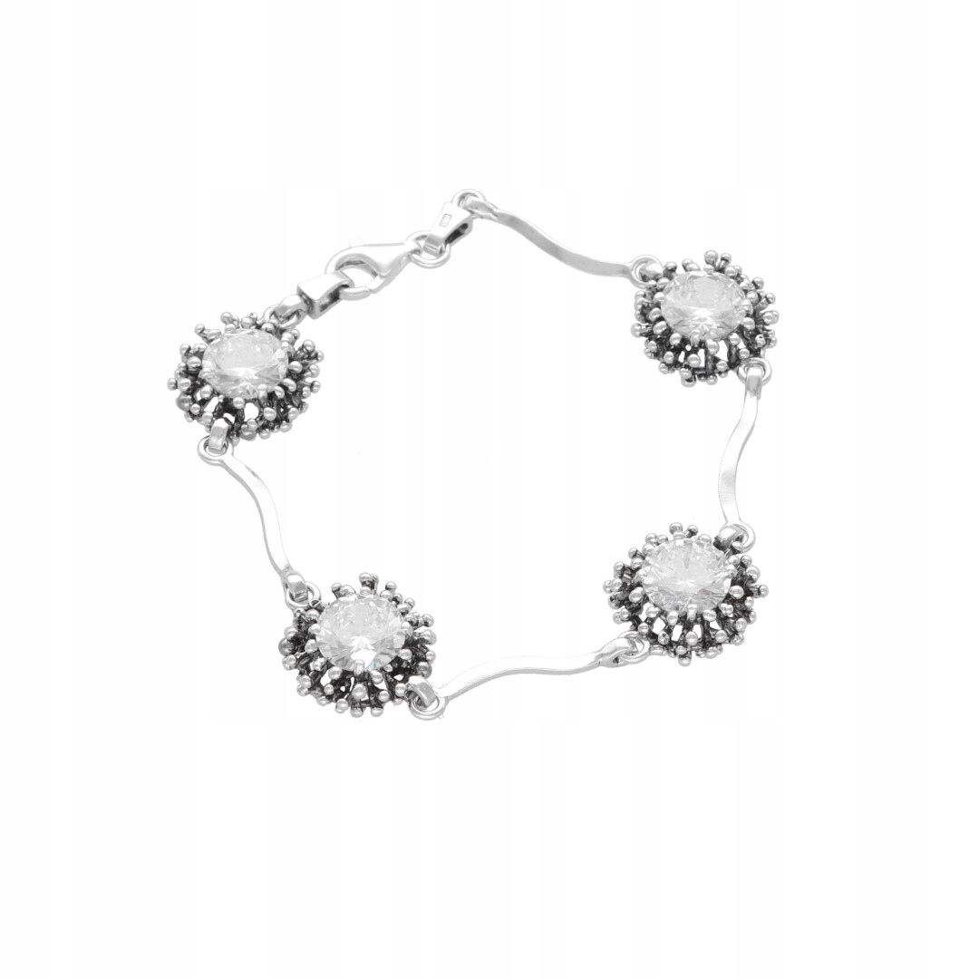 Náramek s bílými zirkony ježci stříbro