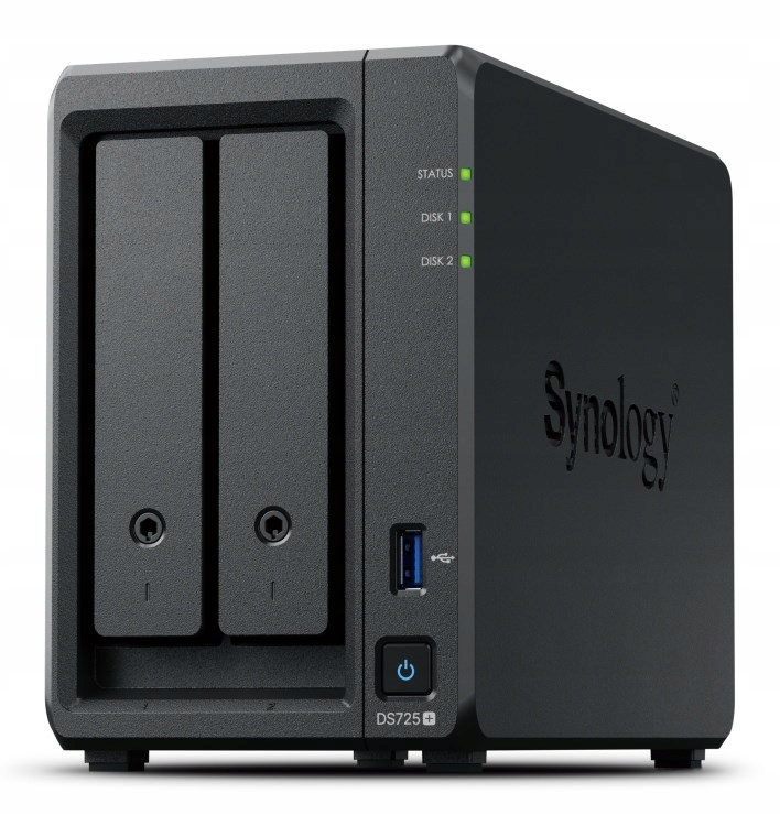 Černý Synology DS725 NAS server s dvěma Ethernet porty