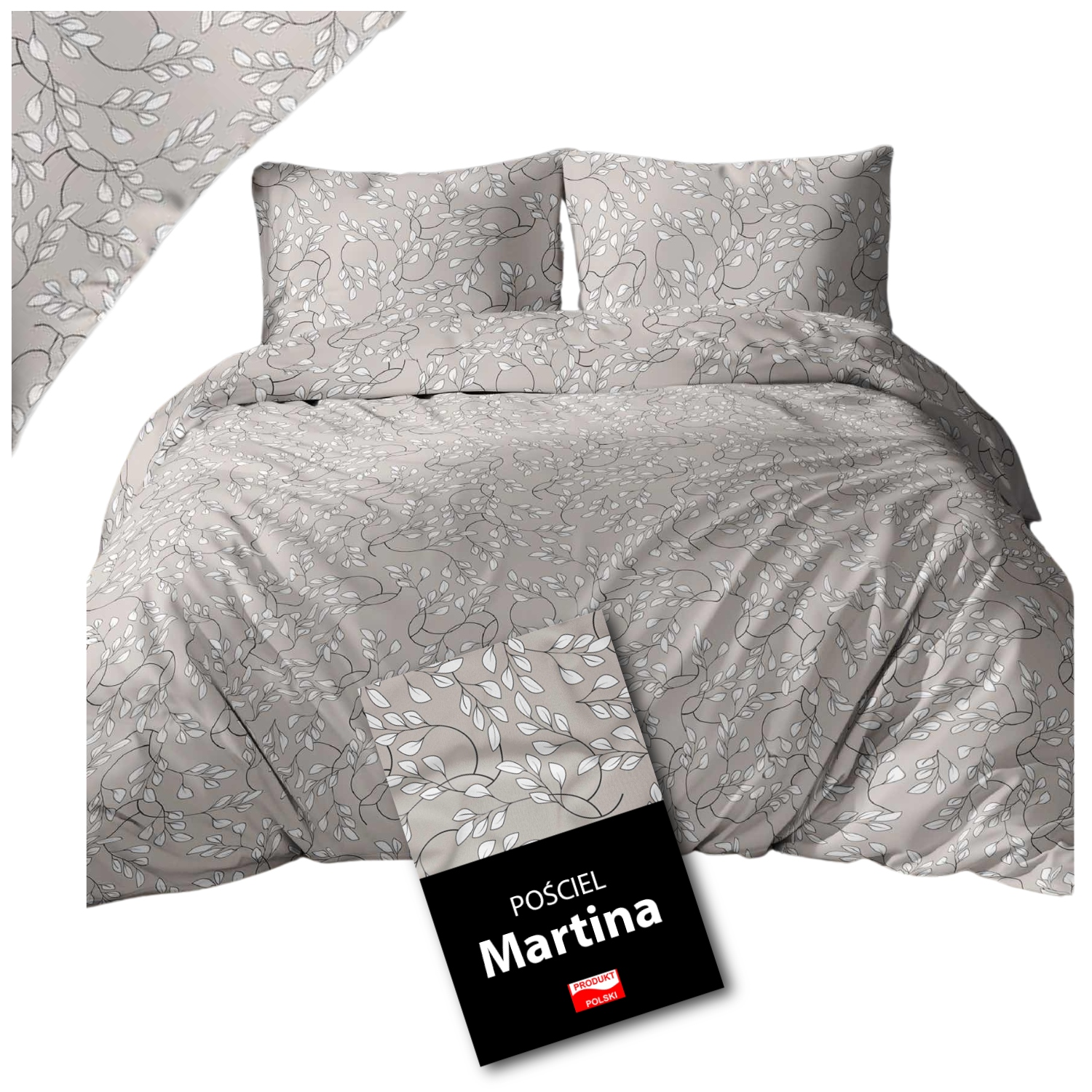 Komplet Pościeli 180x200 Miękka Bawełna Naturalna Zamek Błyskawiczny Listki