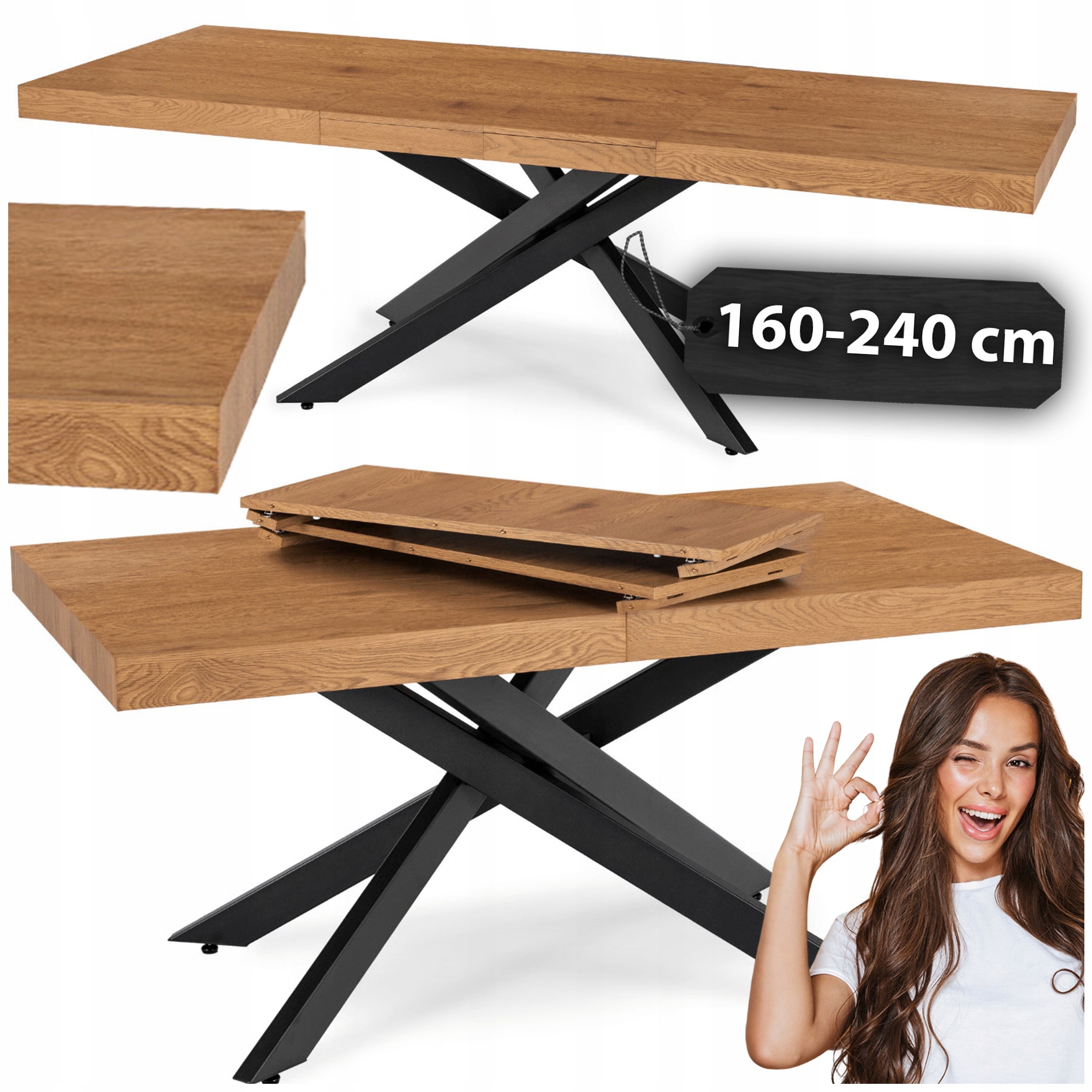 Rozkládací kuchyňský stůl do jídelny obývacího pokoje Dub Černý Hampton 160-240 cm