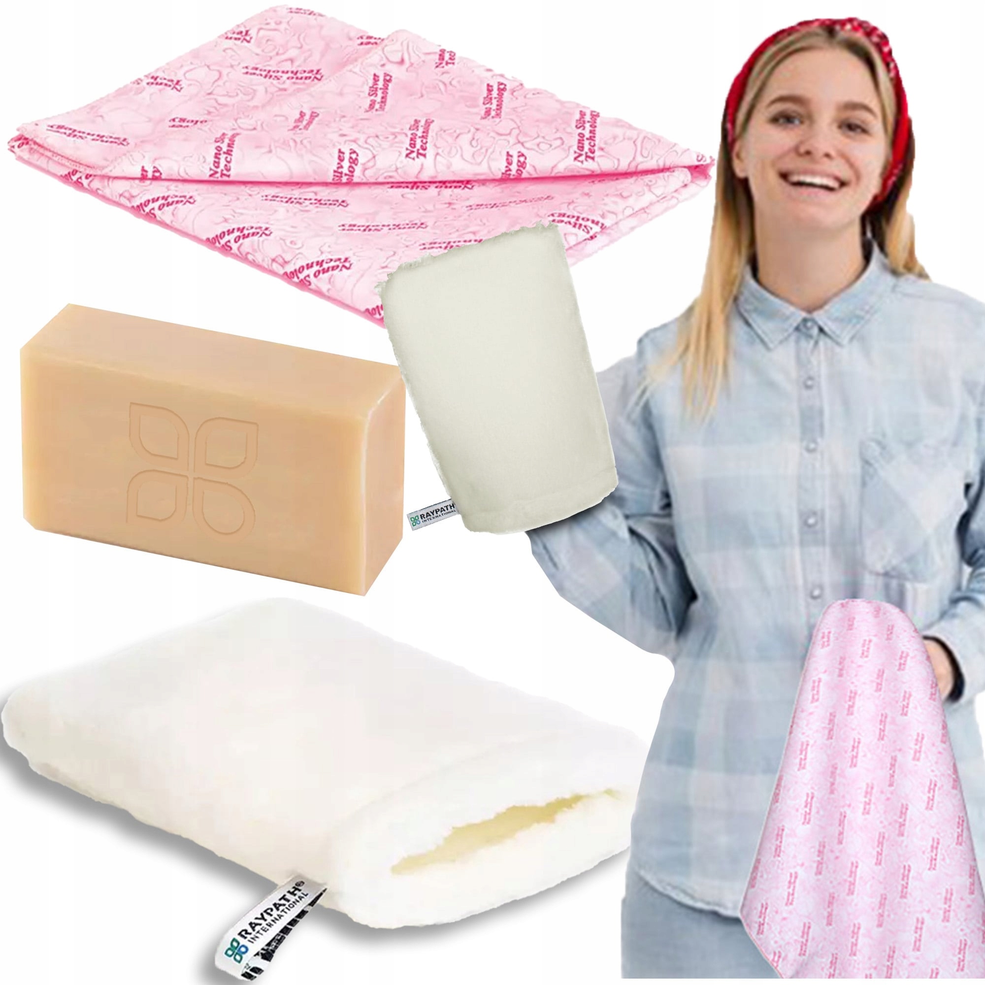Raypath Sada Rukavice Bílá na mokro Sunbeam Růžová Šedé mýdlo 100 g