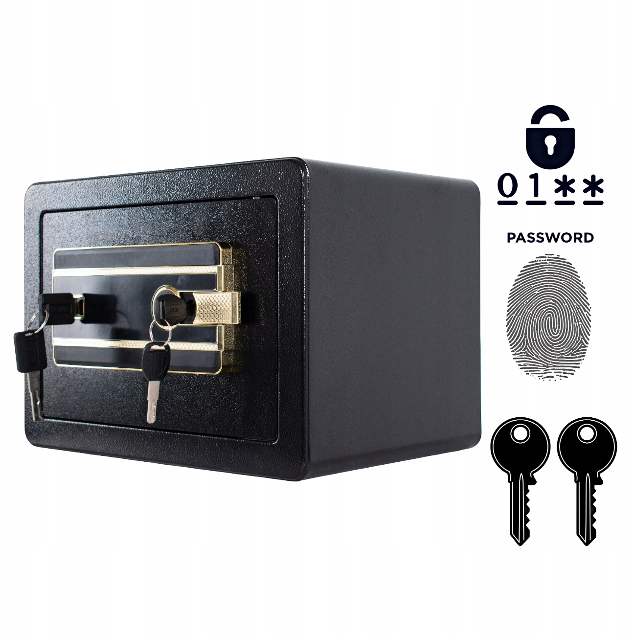 Pancerny Domowy Sejf Biometryczny Na Odcisk Palca 25x35x25 cm Czarny