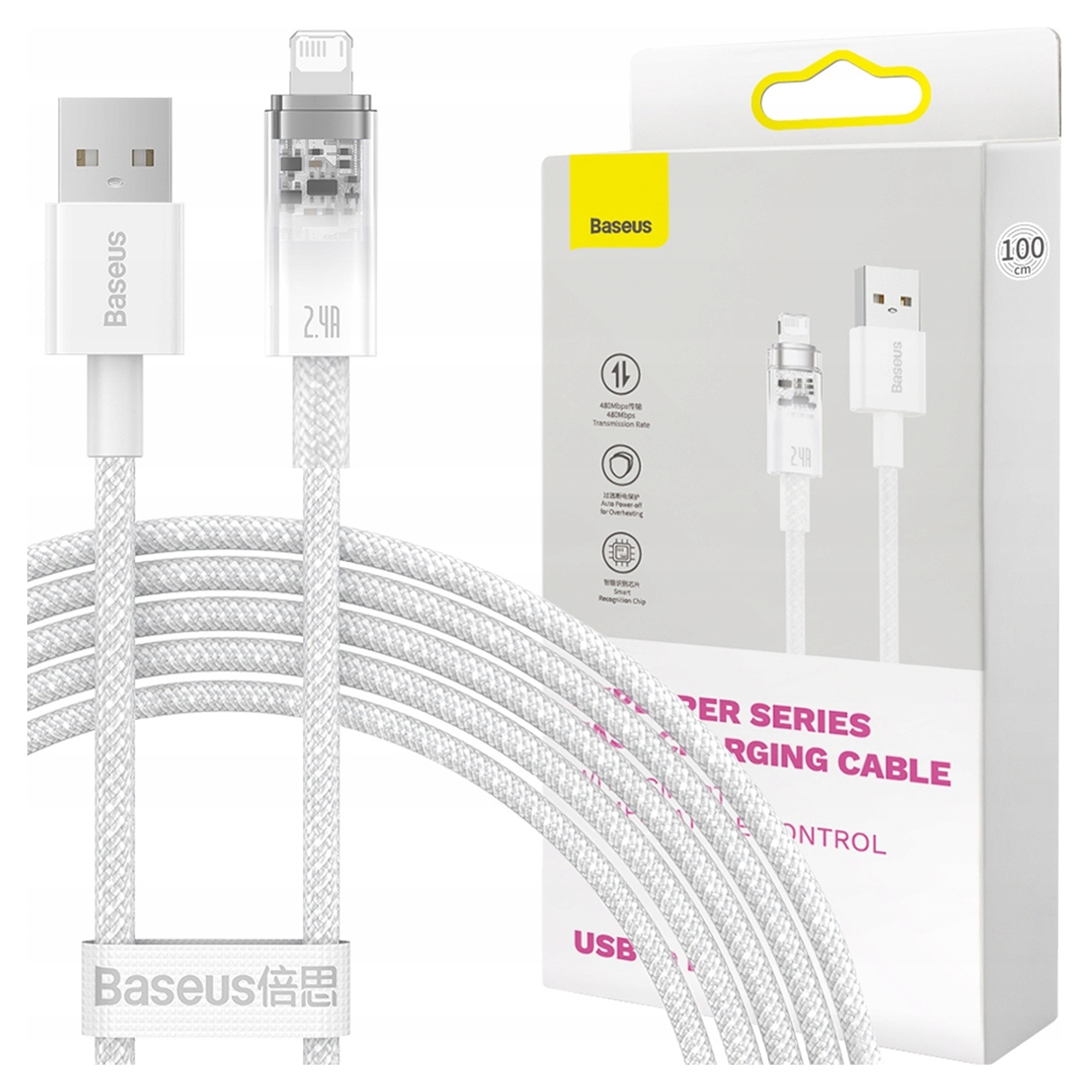 Baseus CATS010102 Explorer Series USB-A do Lightning 2,4A 2m Biały