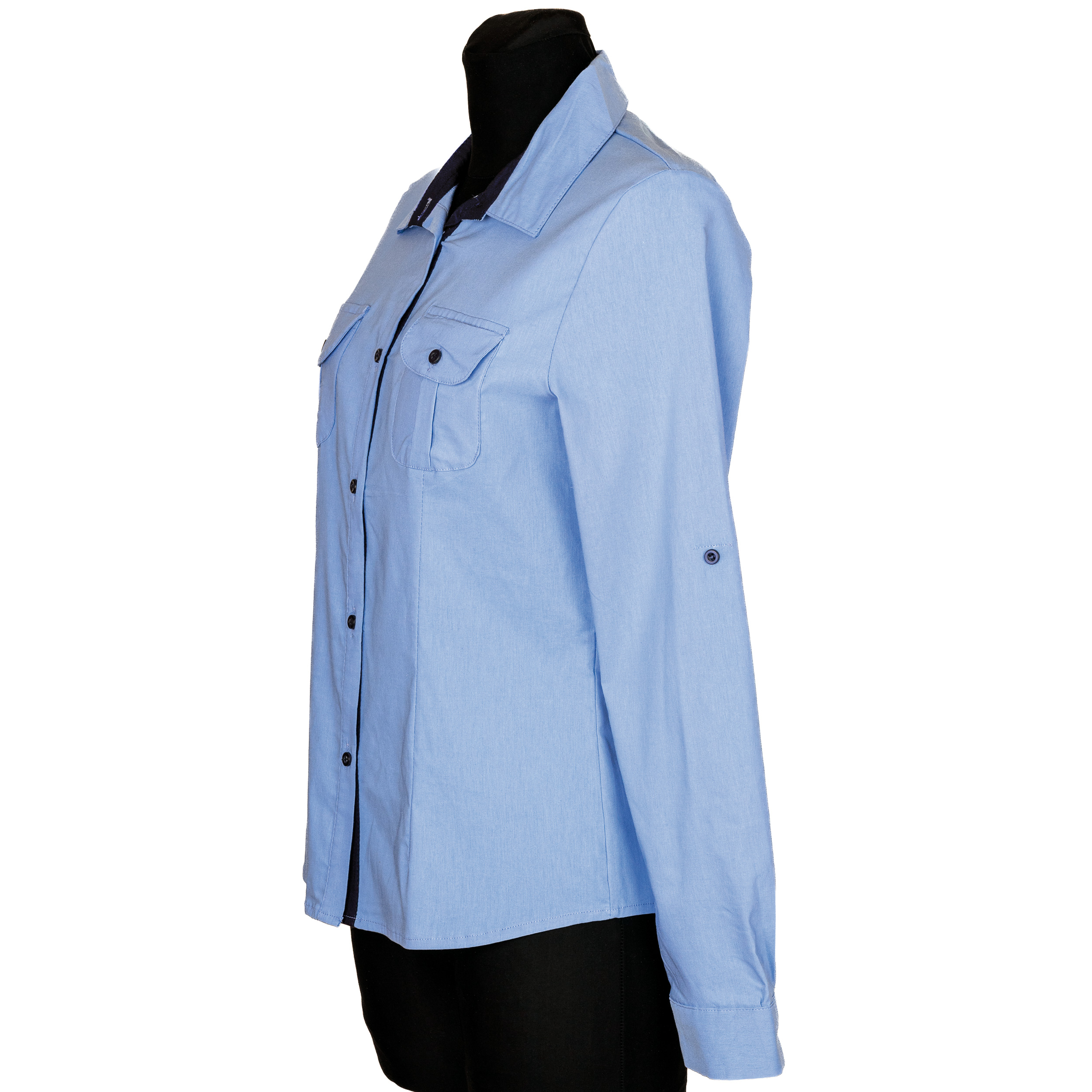 DAMSKA NIEBIESKA KOSZULA TALIOWANA ELASTYCZNA 40 L Kolor niebieski