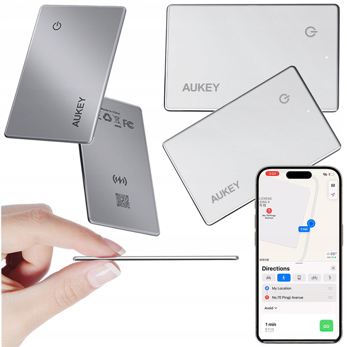 Lokalizator karta Bluetooth Aukey TM-21 iOS Inteligentny do portfela bagażu