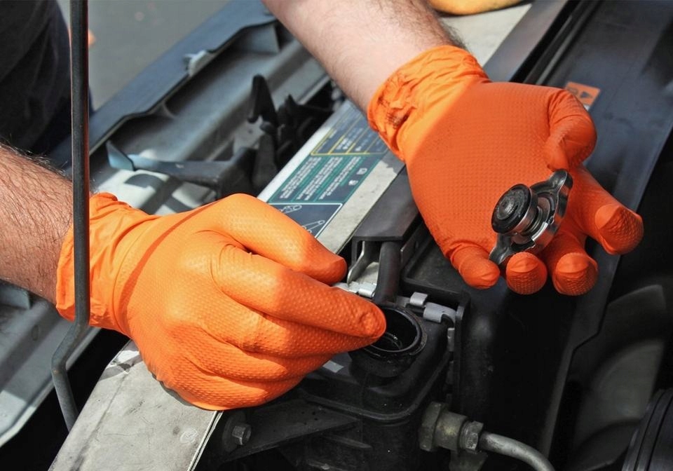 RĘKAWICE NITRYLOWE WARSZTATOWE mechanik MOCNE RĘKAWICZKI GRIP ORANGE L 9 Model Gripzzly ORANGE warsztatowe