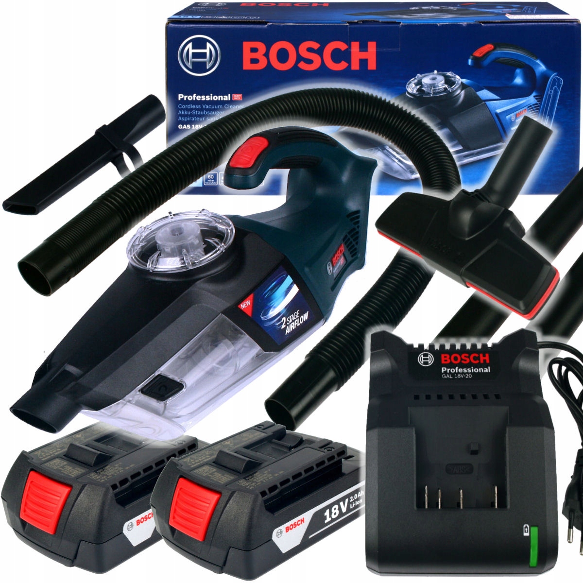 ODKURZACZ AKUMULATOROWY GAS 18V-1 BOSCH 2x2,0Ah