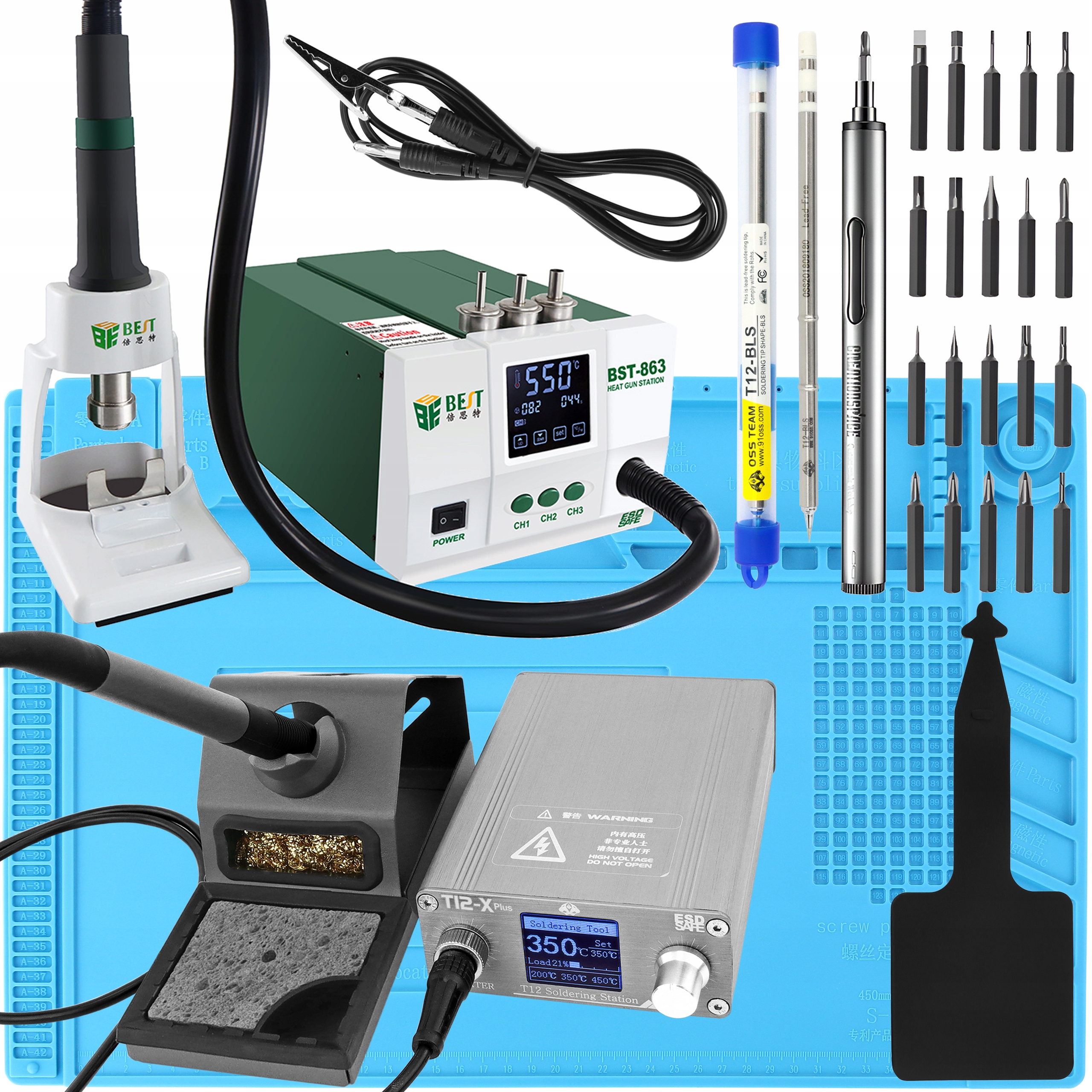 Sada Pájecí Stanice Oss Team T12-D Plus BST-863 1200W Šroubovák A Podložka