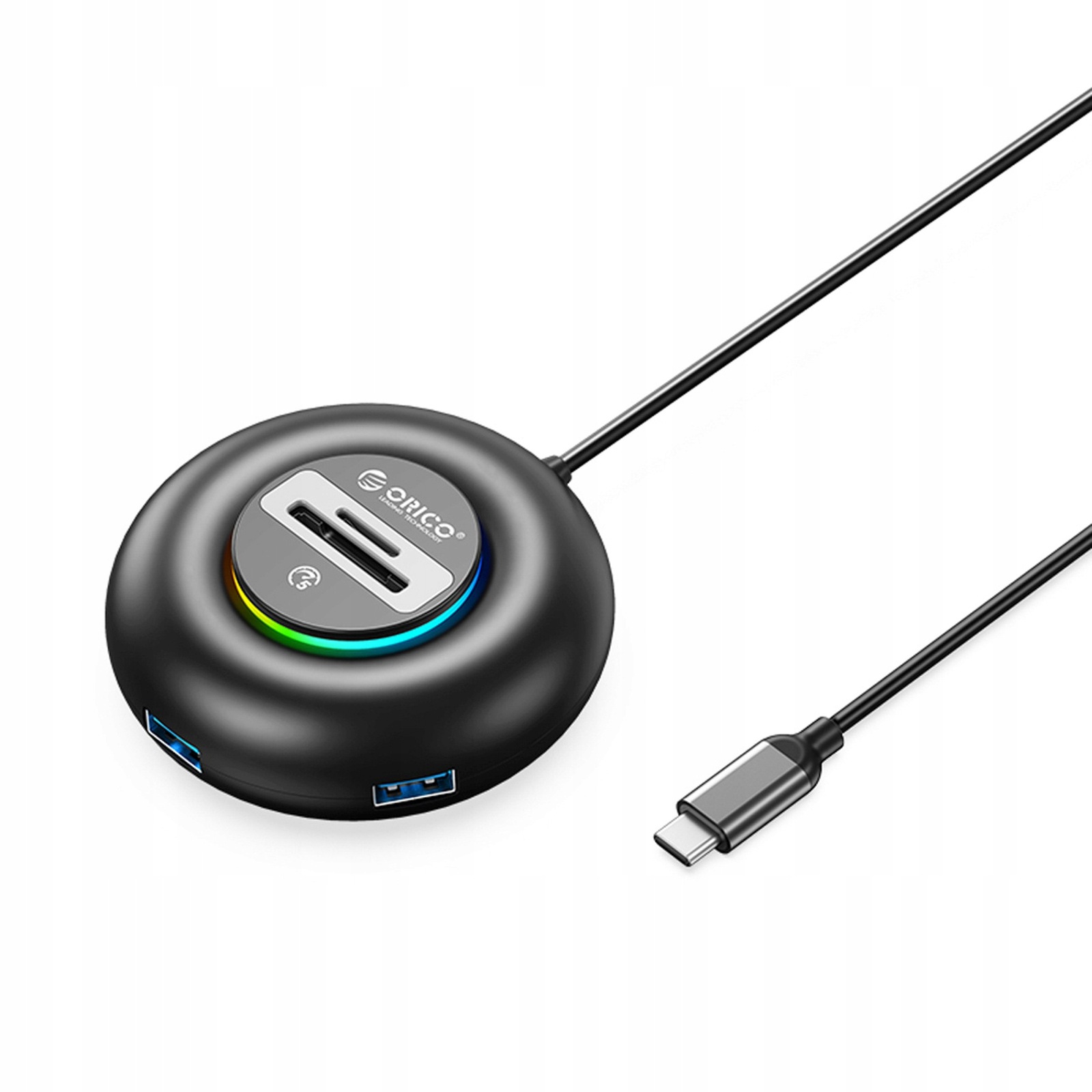 Hub adaptér 4-portový Usb-c Usb-a Sd microSD Rgb 1.8 m černý