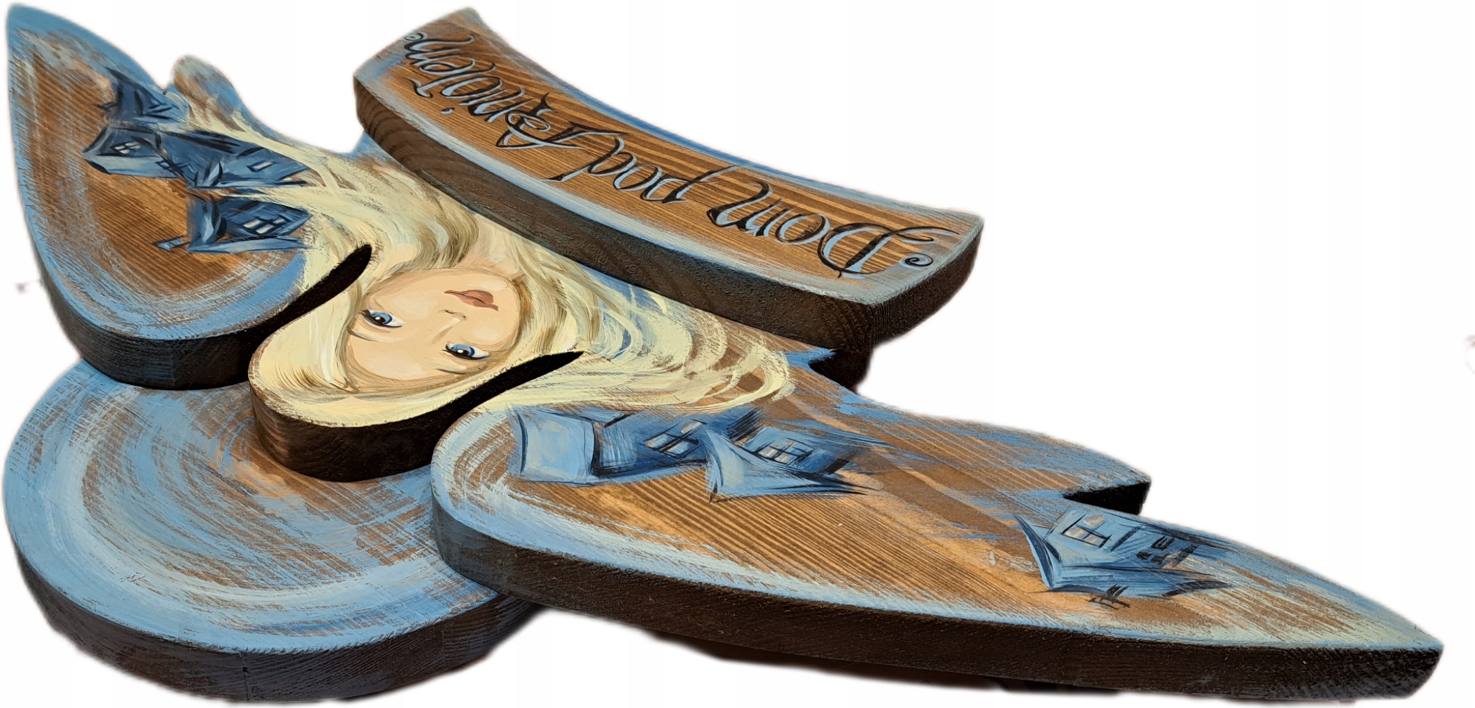 Obraz Dřevěný Velký Anděl Dům pod Andělem 63 cm šířka ručně malovaná