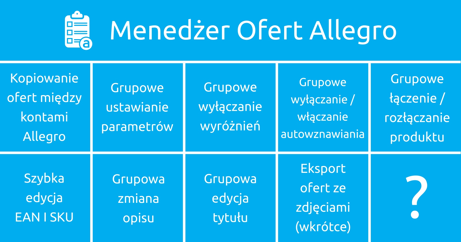 USTAWIENIE PARAMETRÓW OFERT ALLEGRO UZUPEŁNIENIE Rodzaj skrypty
