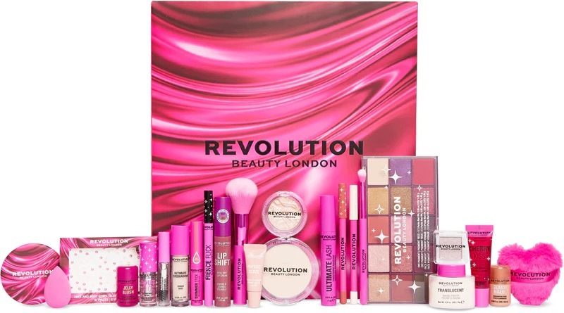 Адвент-календарь Makeup Revolution 2026, 24 средства для макияжа глаз, губ и лица