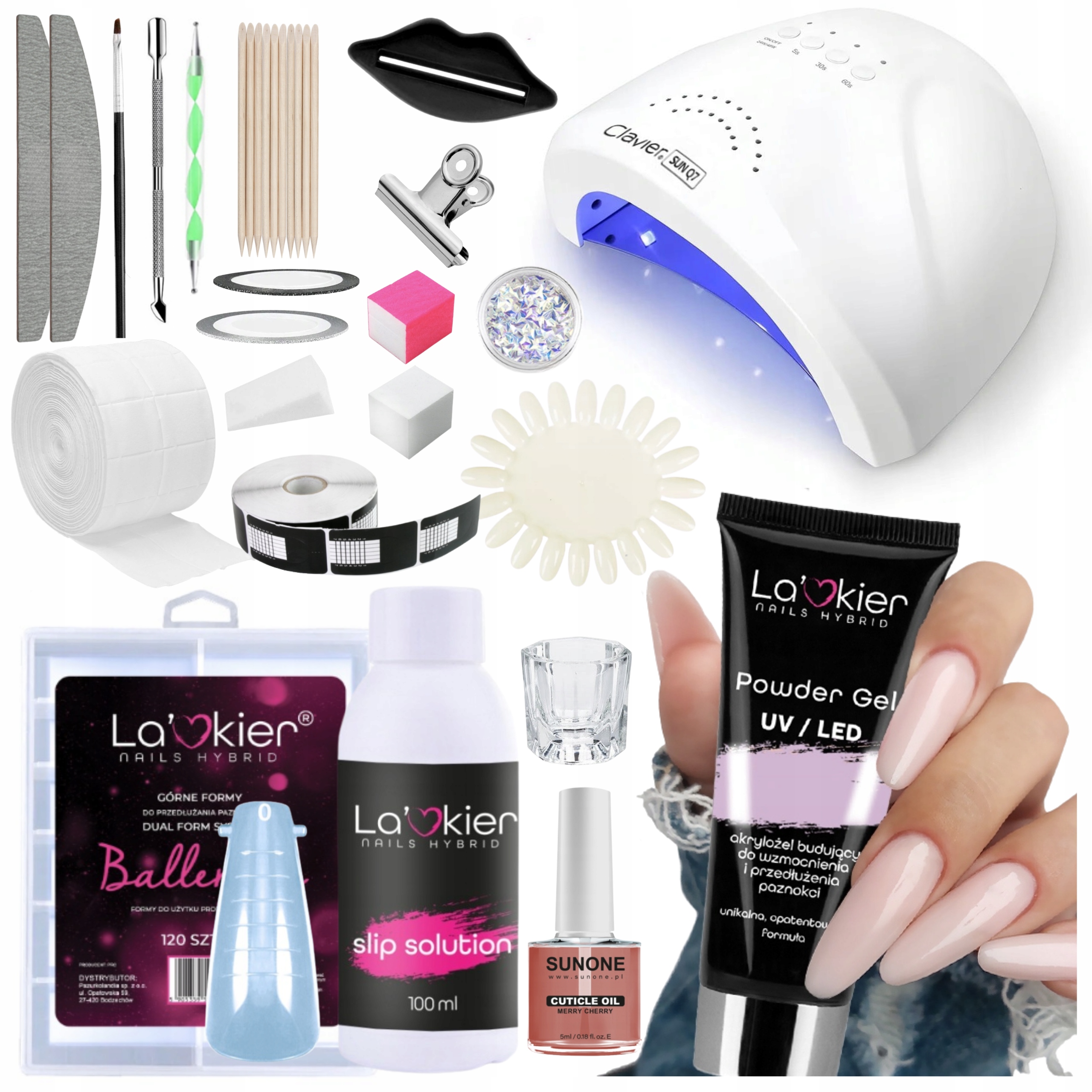 Zestaw do paznokci AKRYLOŻEL Powder Gel Poly 30ml La'kier LAMPA Akcesoria