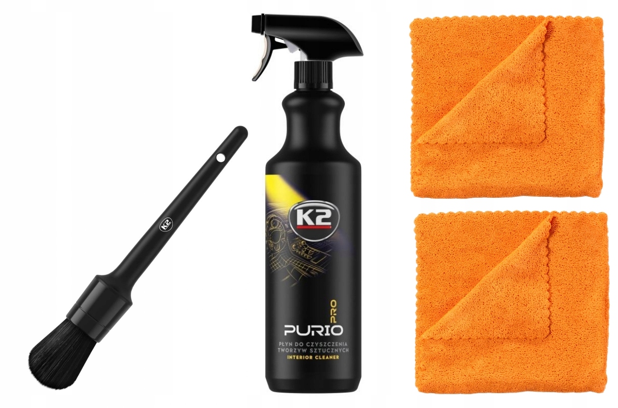 Zestaw K2 do mycia wnętrza Purio do plastików 1L pędzel 2x fibra