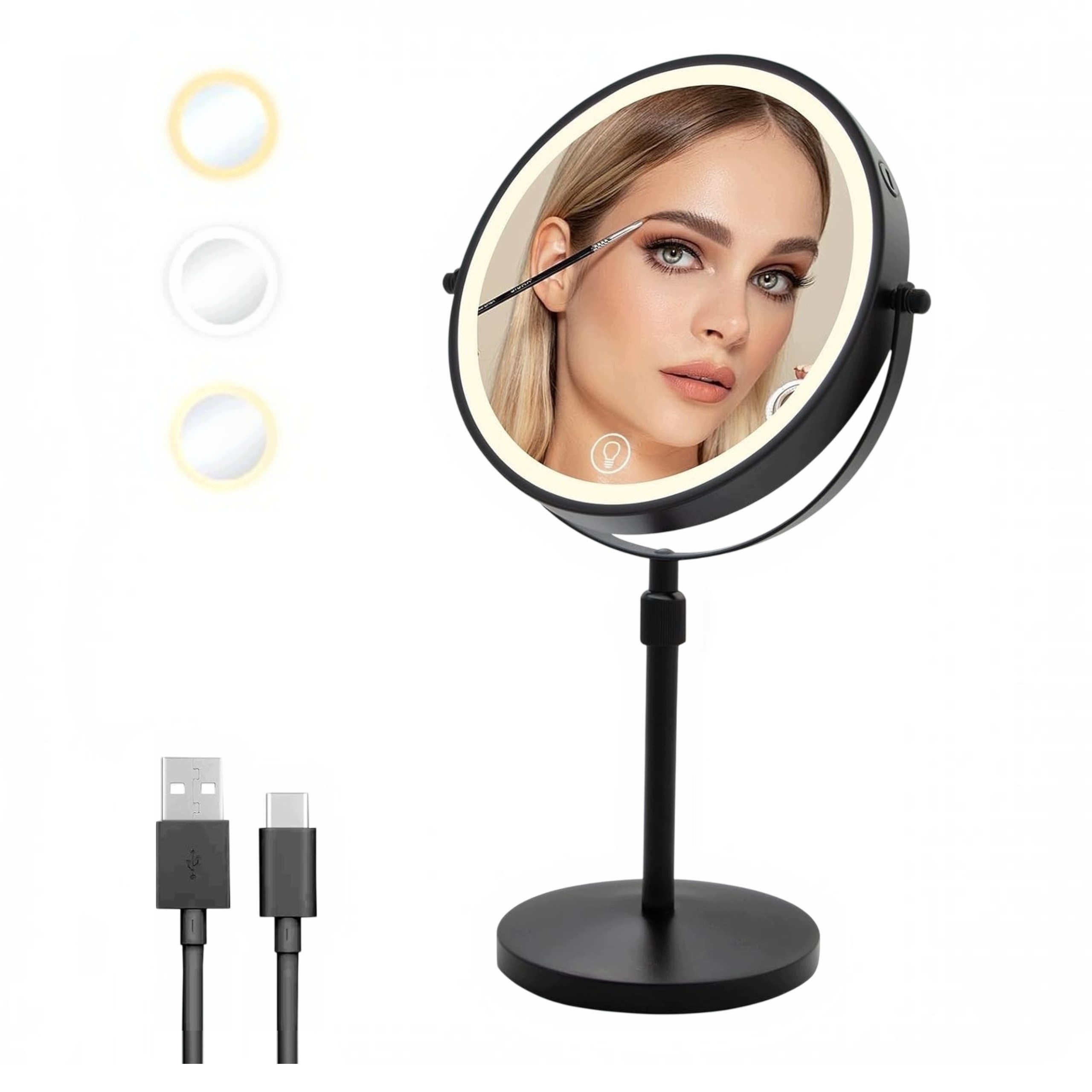 Kosmetické zrcátko na make-up Led 20 cm, oboustranné, podsvícené přes Usb
