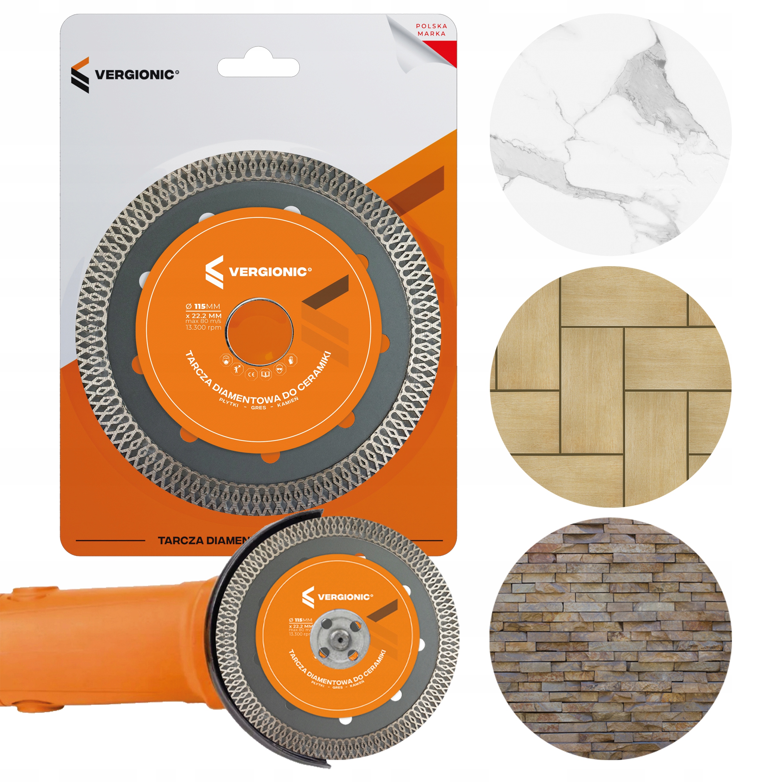 TARCZA DO CIĘCIA PŁYTEK GRESU DIAMENTOWA 115 mm Marka Vergionic