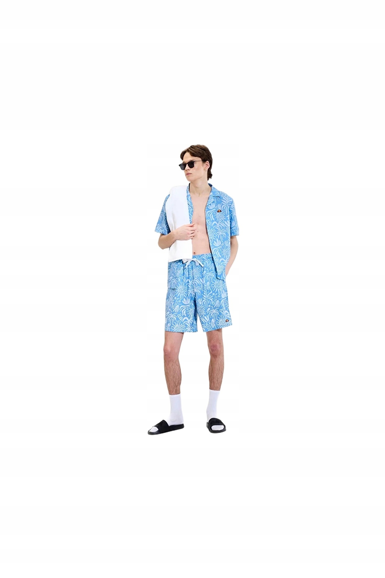 Ellesse Pánská Košile Casual Modrá Vzor Květiny Krátký Rukáv M 5DA*