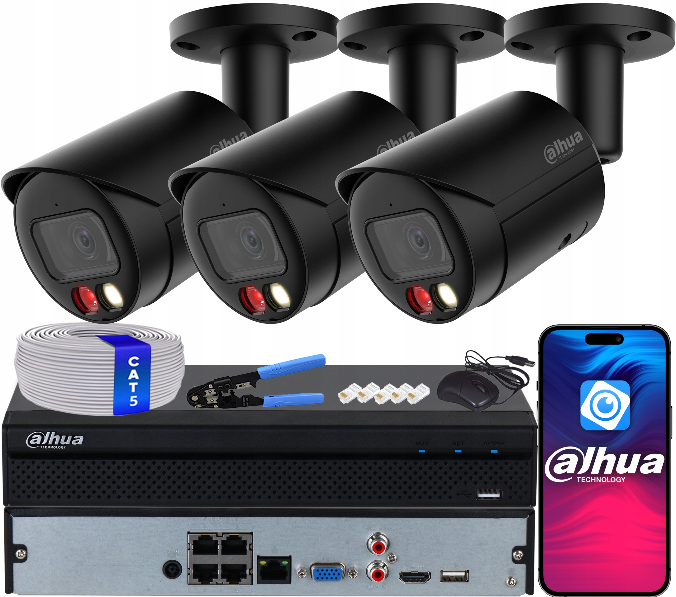 Monitorovací sada Dahua 3x 4MPx WizSense IPC-HFW2449S-S-IL-0280B-B PoE