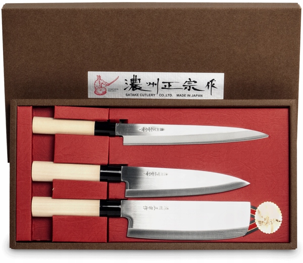 Sada 3 japonských nožov Sashimi Santoku Nakiri