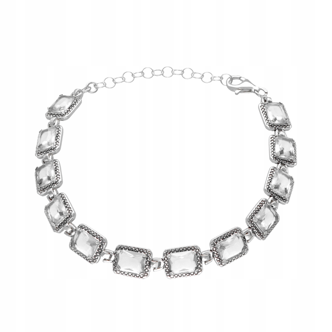 Náramek s obdélníkovými bílými zirkony stříbro