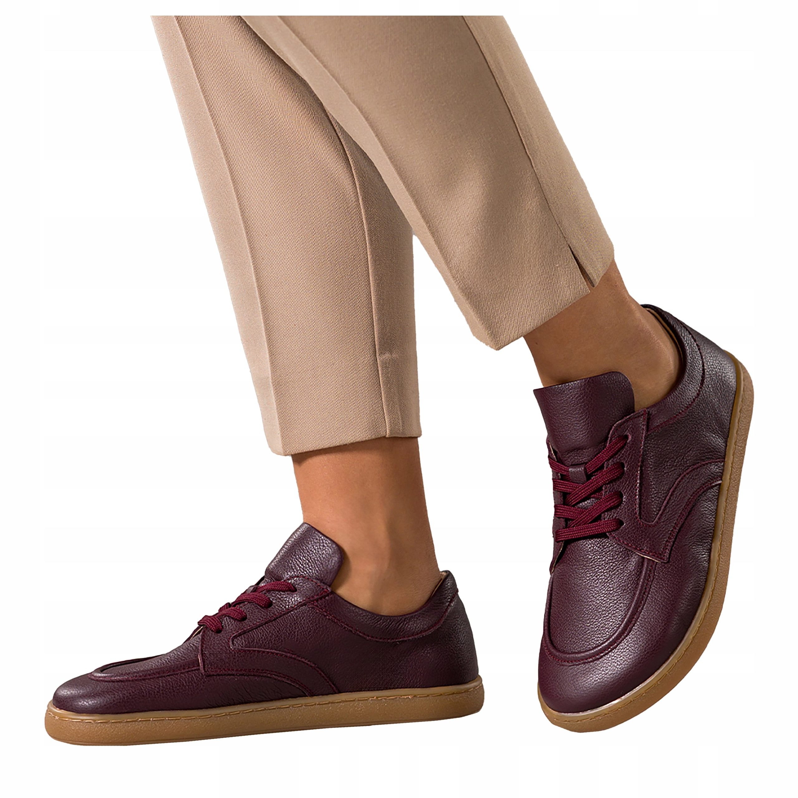 Bordové Polobotky Barefoot Dámské Polská kůže Elastické Šněrovací velikost 36