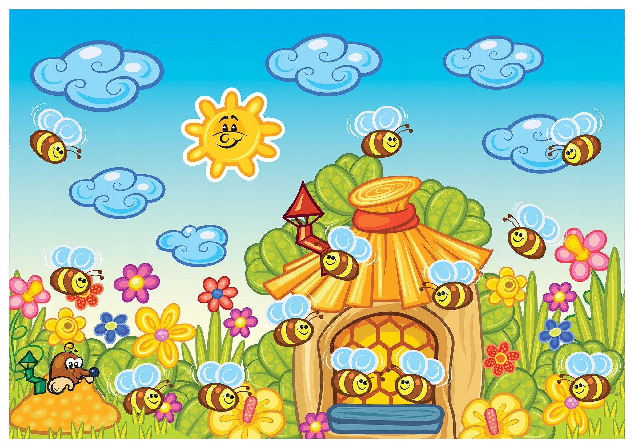 Tapeta Roztomilý domeček-úl Sluneční pohádka do dětského pokoje 350x250 lepidlo