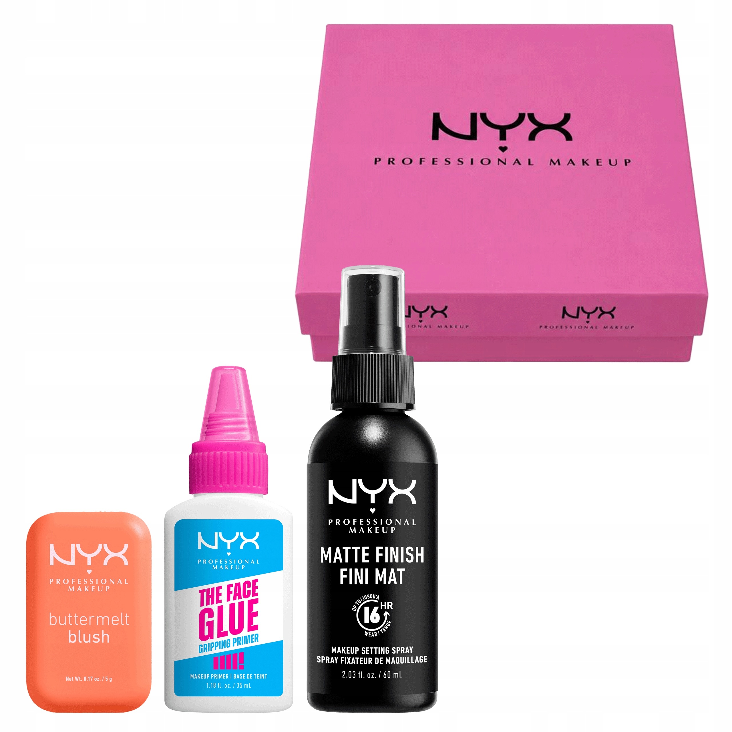 Zestaw Nyx Baza The Face Glue Utrwalacz Makijażu Matte Róż Buttermelt