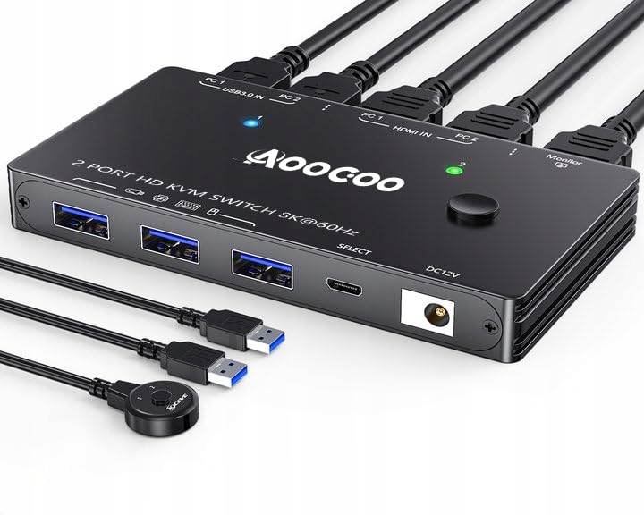 Hdmi Kvm přepínač 1 monitor, 2 počítače, rozlišení 8K 60Hz/4K 120Hz