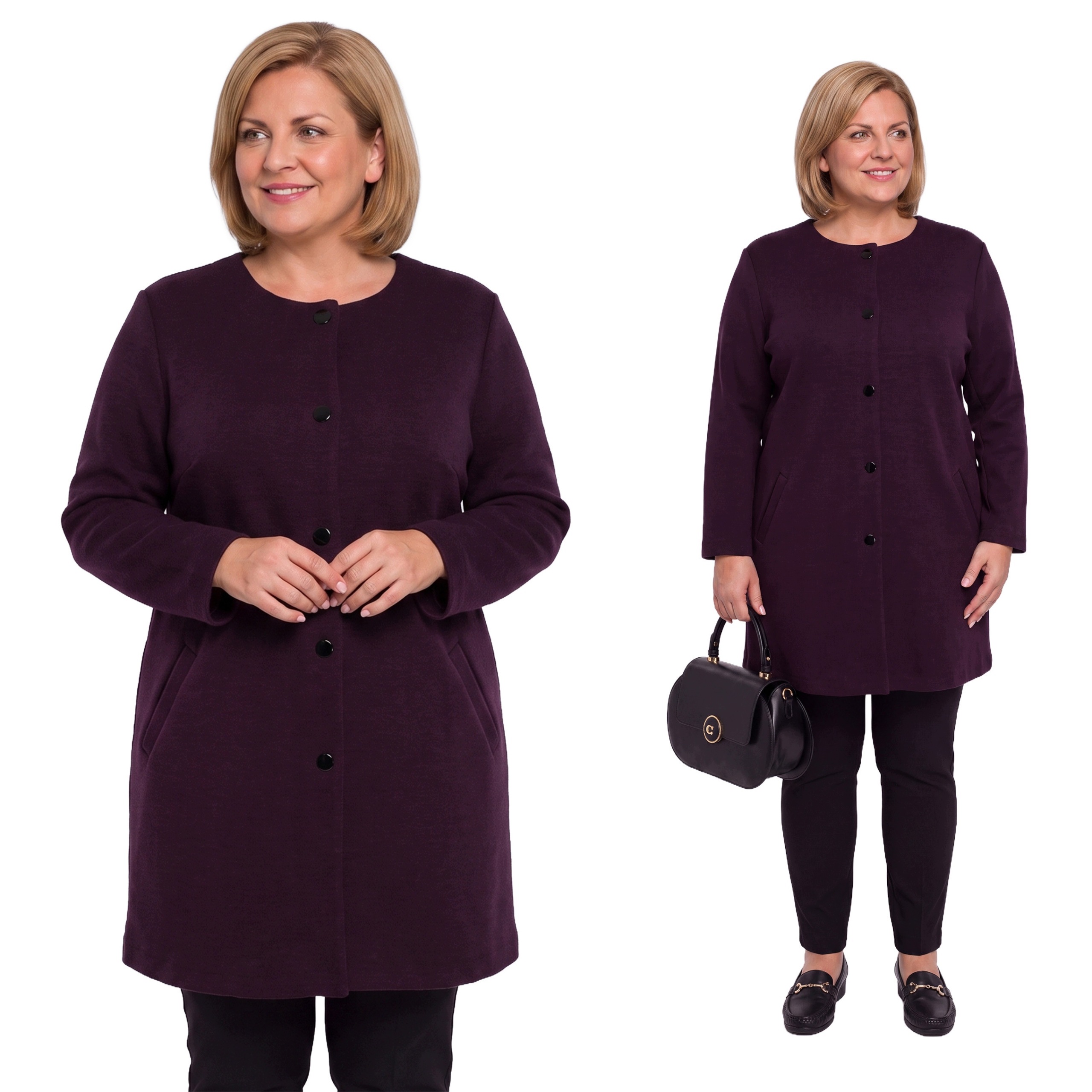 Fialový jednoduchý kabát plus size velikost 48
