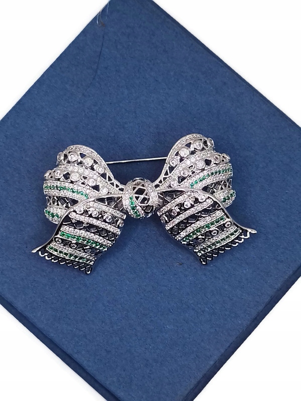 Luxusní Brož Brož Zeleň Stříbrná Mašle Krabička Dárek