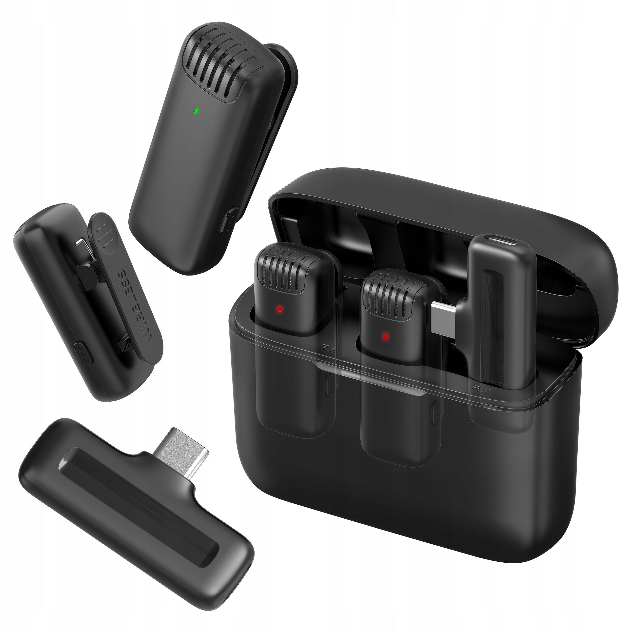 2x Bezdrátové kravatové mikrofony pro telefon Usb-c rozhovory YouTube J12