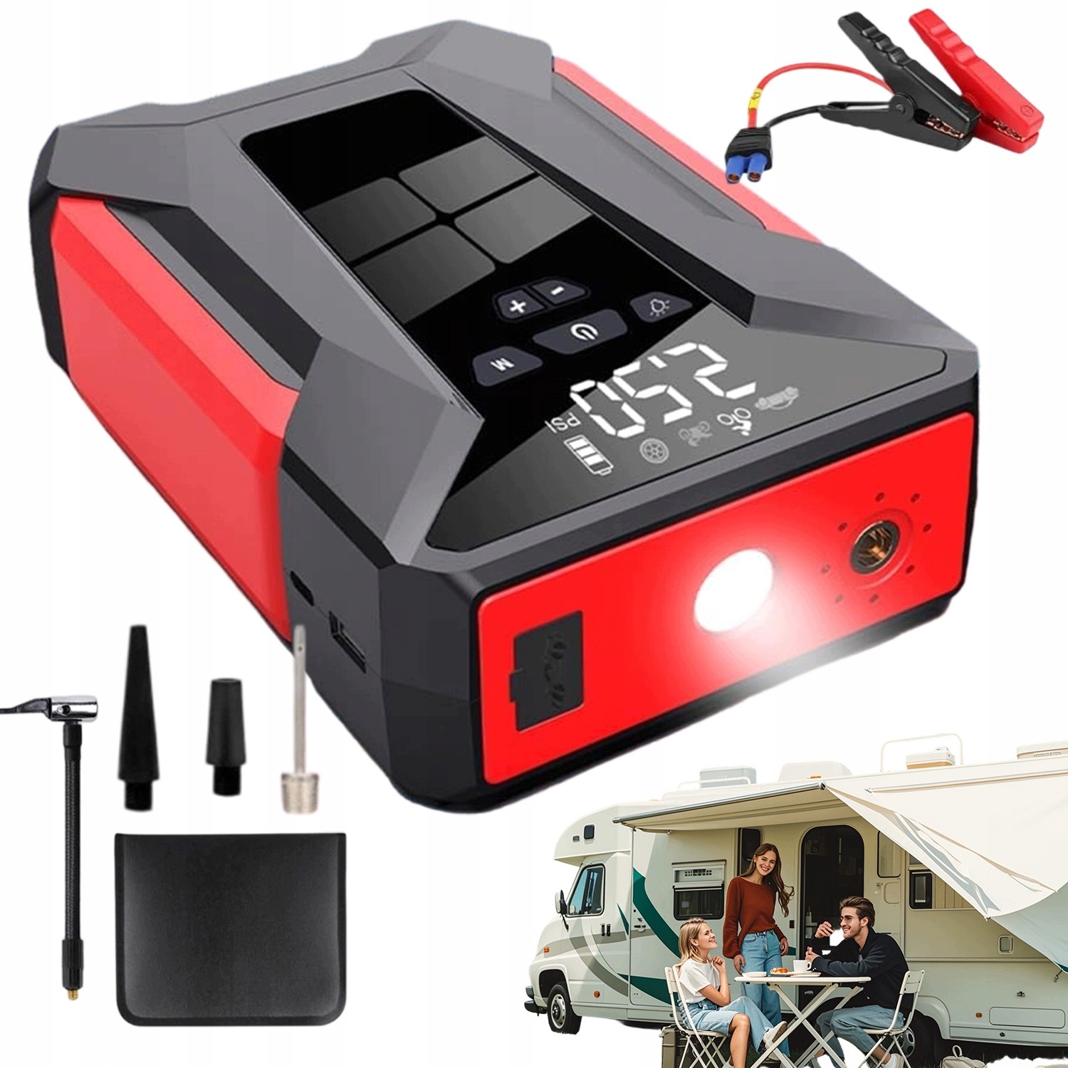 12V Startér Startování Aut Booster Power Bank Výkonný S Led Svítilnou