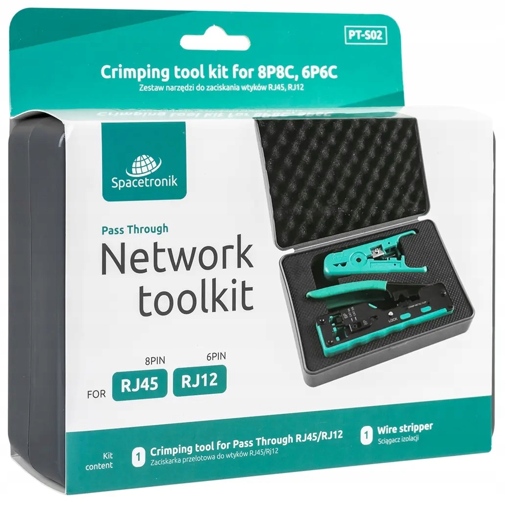 Zaciskarka RJ45 Przelotowa + Ściągacz Izolacji Złącz Wtyków RJ-45 kat 5 6 7