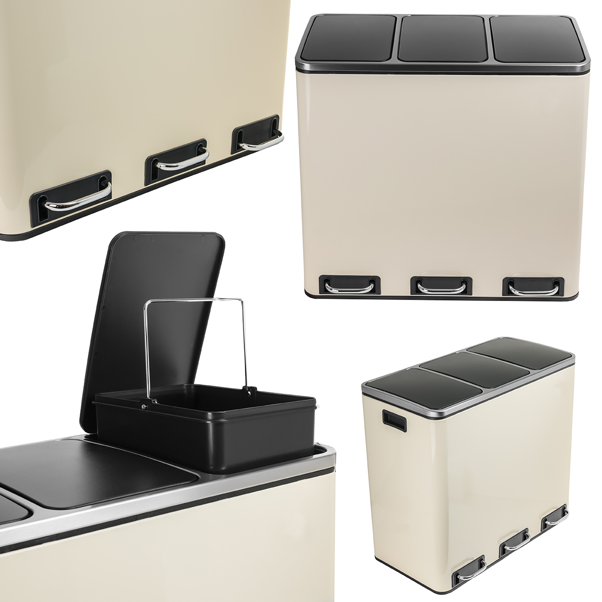 Segregační koš Do Kanceláře Domu 3 komory na odpadky 54L ocelový Tichý Domek